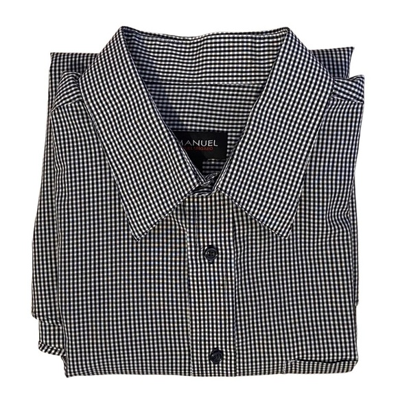 Emanuel Ungaro men size XL 17 1/2 (34-35)black white micro check button up shirt - Picture 1 of 6